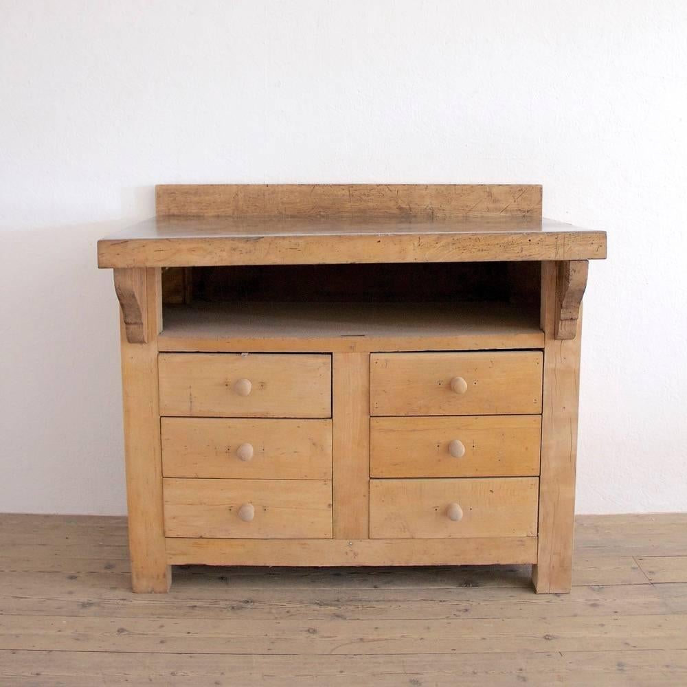 A great-looking beech chest of drawers from a Parisian workshop. With a later zinc top, France, circa 1930s.