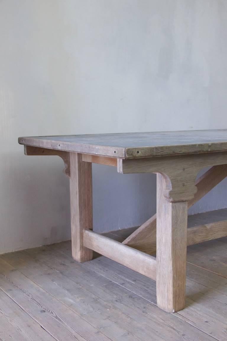 20th Century Large Oak and Zinc Refectory Table