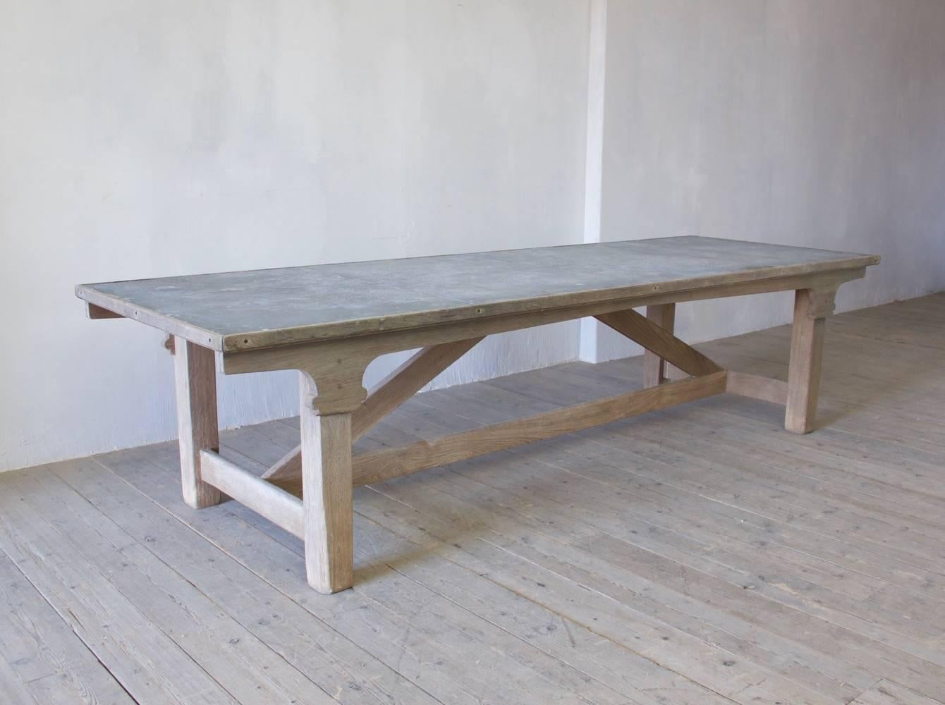 English Large Oak and Zinc Refectory Table