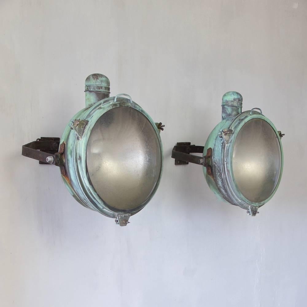 1920s Pair of Holophane Copper Searchlights For Sale 2