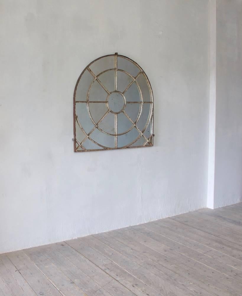 English Unusual Overmantel Shaped Cast Iron Window Mirror