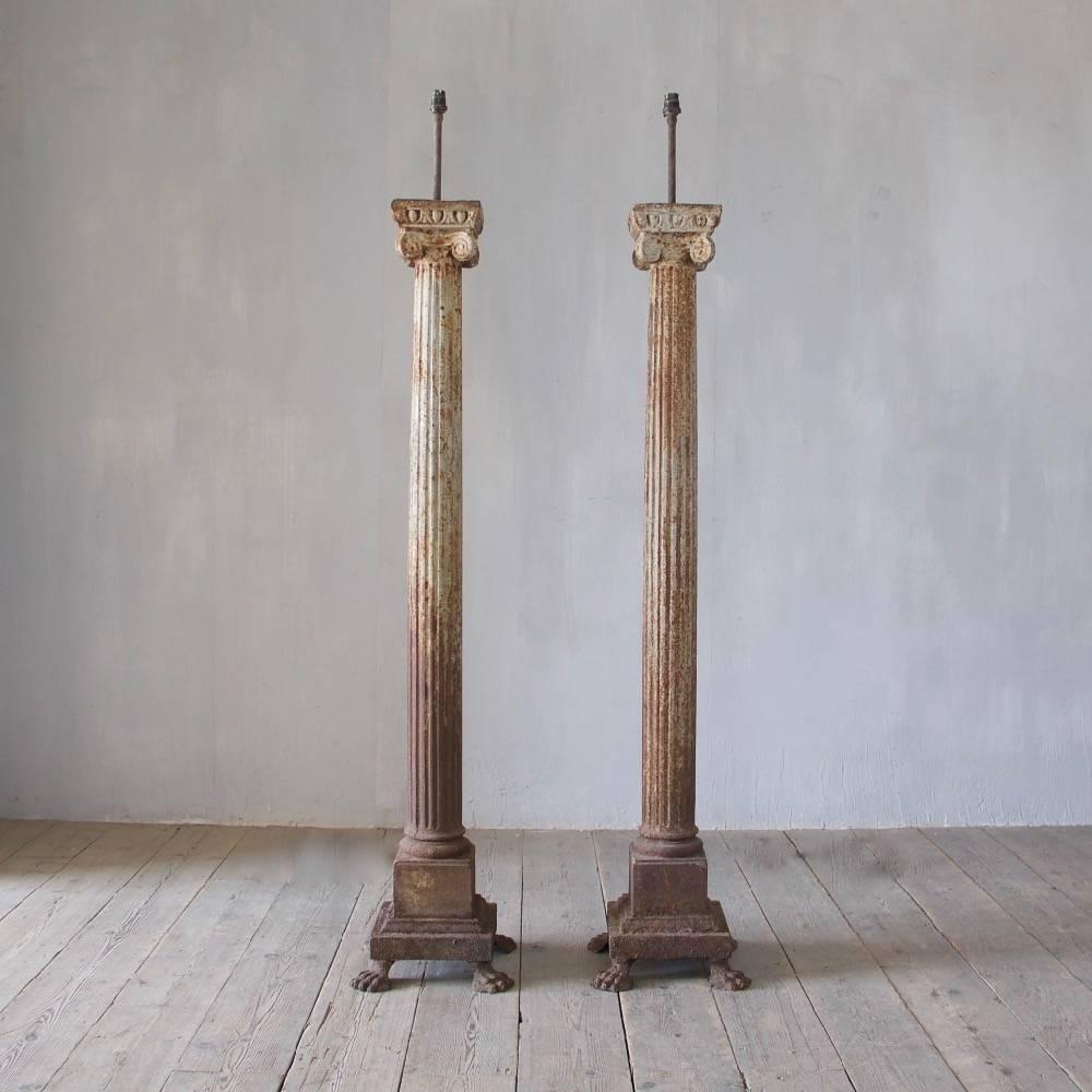 A pair of 19th century architectural columns converted into standard lamps, England, circa 1840. Wired and ready to go.
      