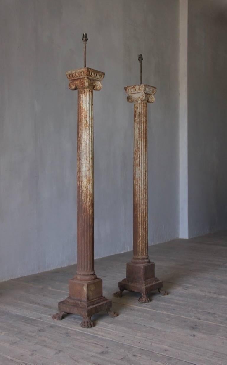 Classical Roman Pair of 19th Century Architectural Column Lamps