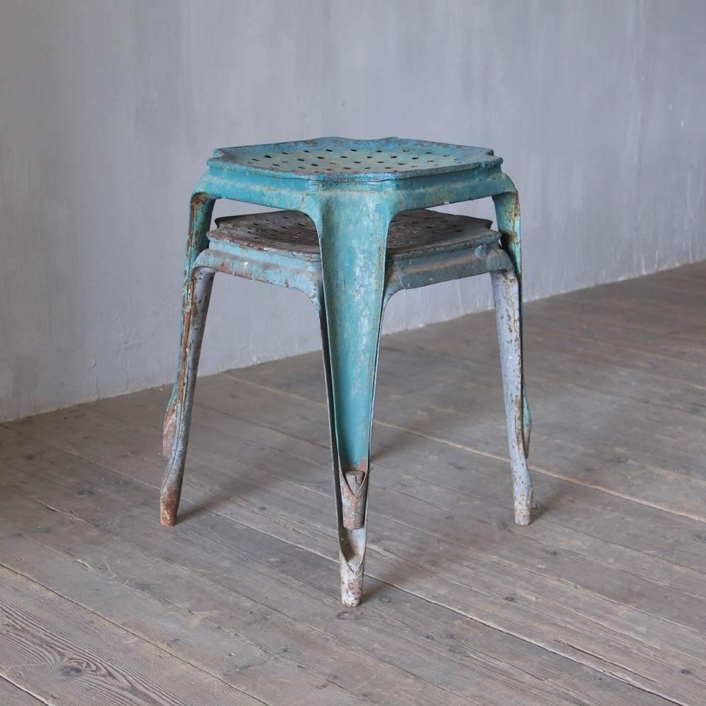 Pair of Fibrocit Folded Metal Stools For Sale 3