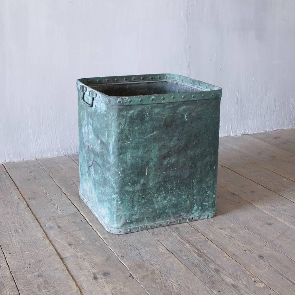 An unusual verdigris copper tub, England, circa 1910.