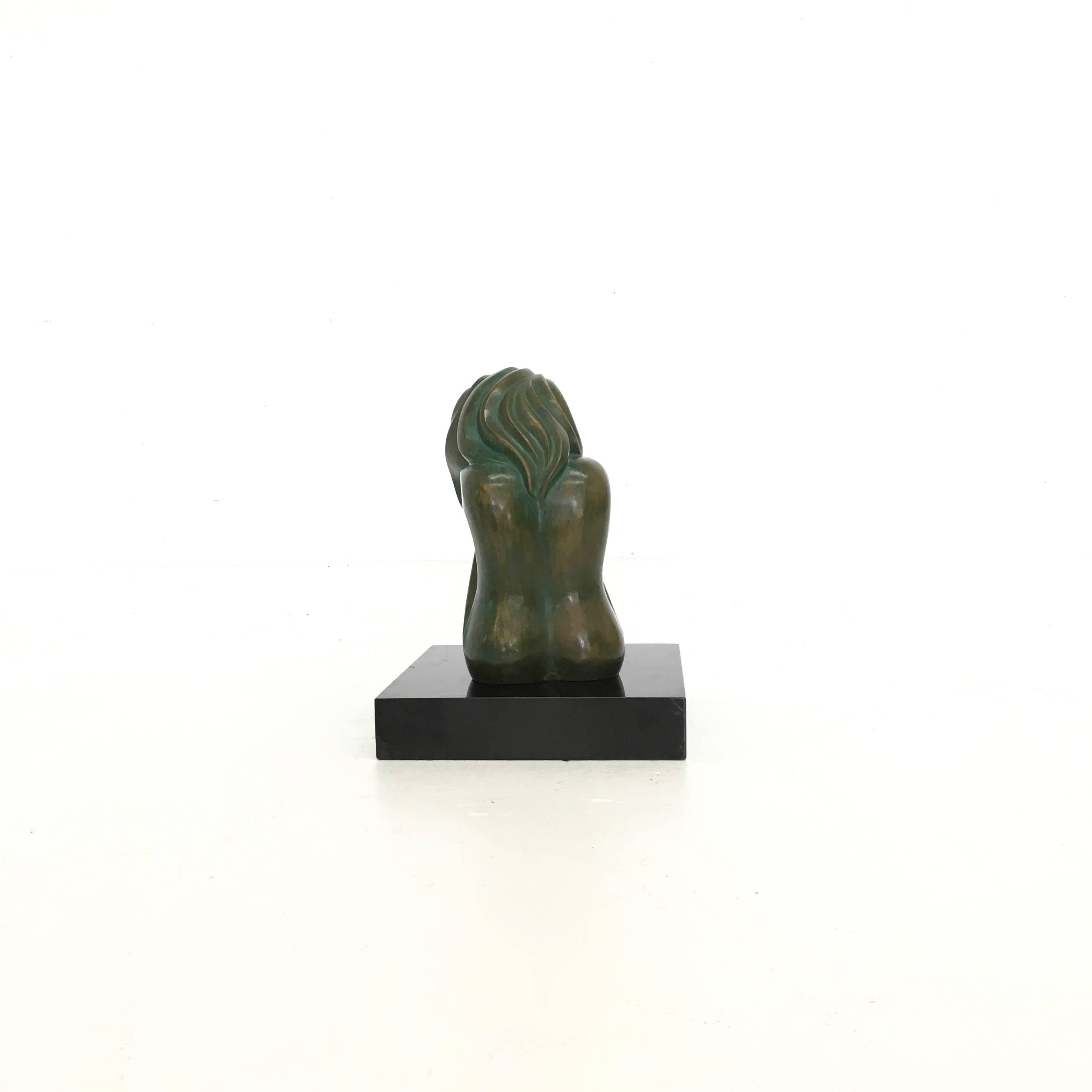 Patinated Mid-Century Bronze Nude Sculpture by Jose Ledesma Zavala For Sale