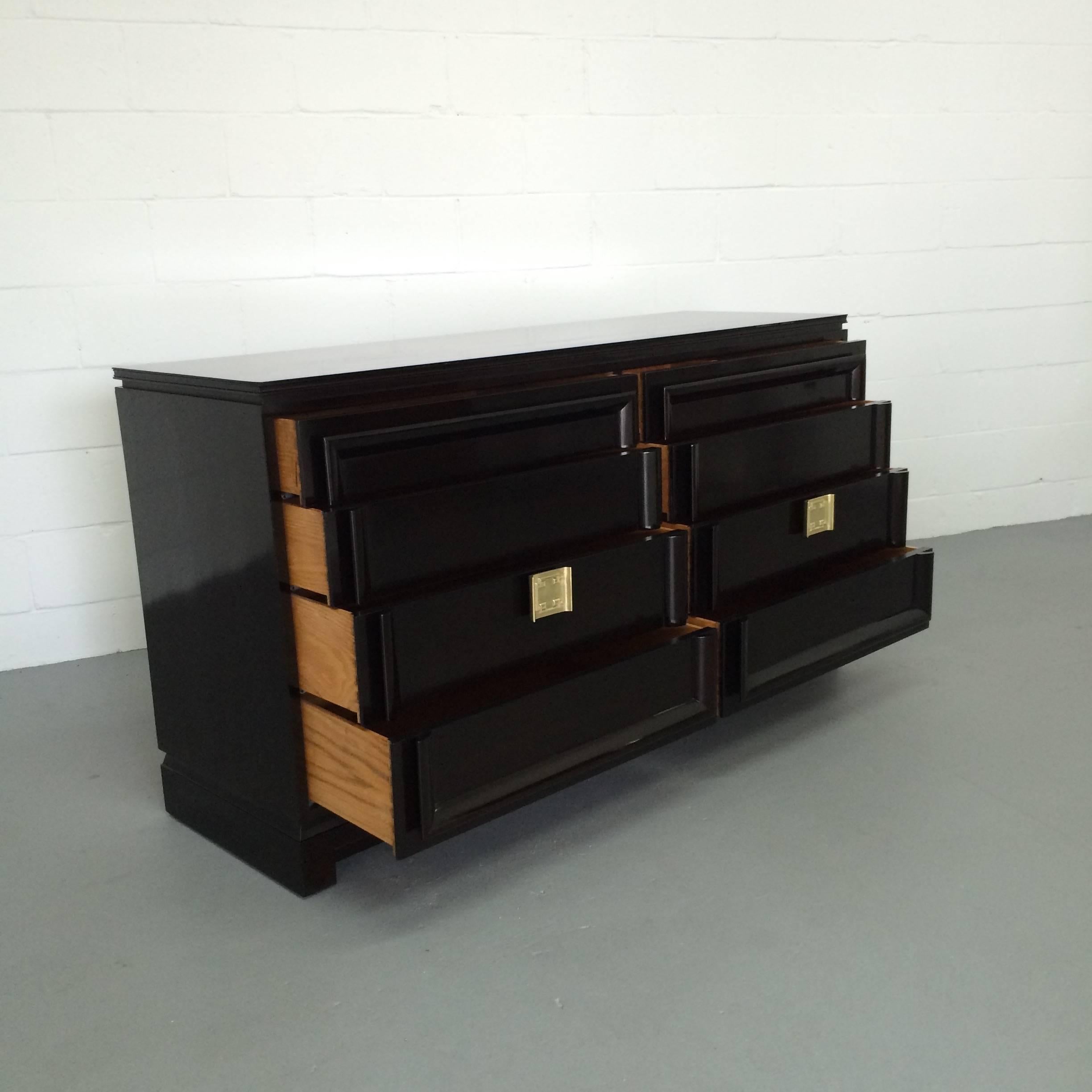 Lacquered Hollywood Regency Asian Style Mahogany Dresser
