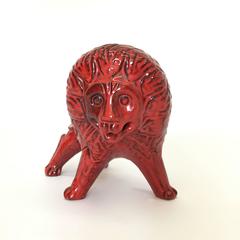Mid-Century Bitossi Art Ceramic Lion in Red