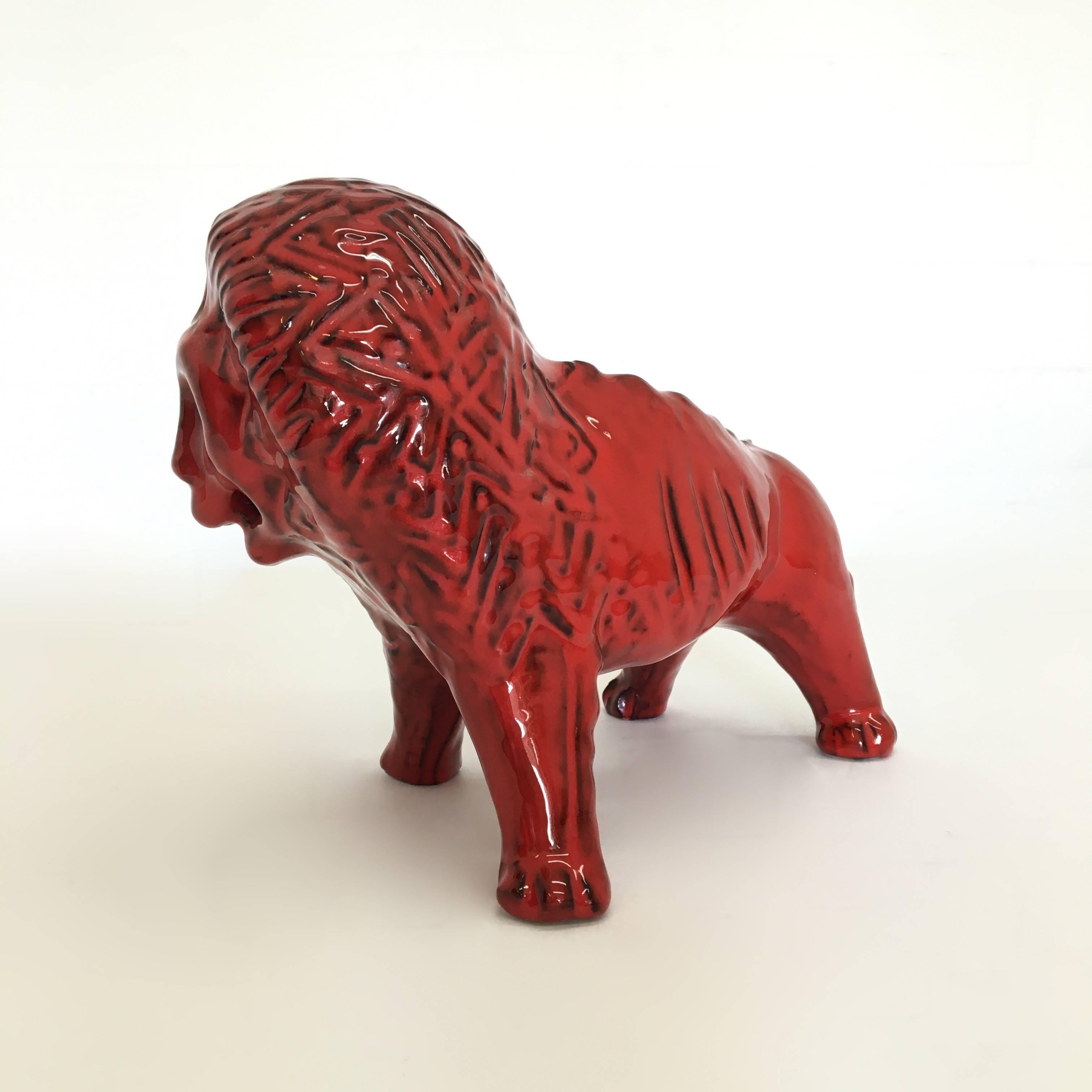Mid-Century Modern Mid-Century Bitossi Art Ceramic Lion in Red