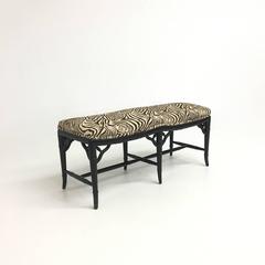 Mid-Century Faux Bamboo Upholstered Bench