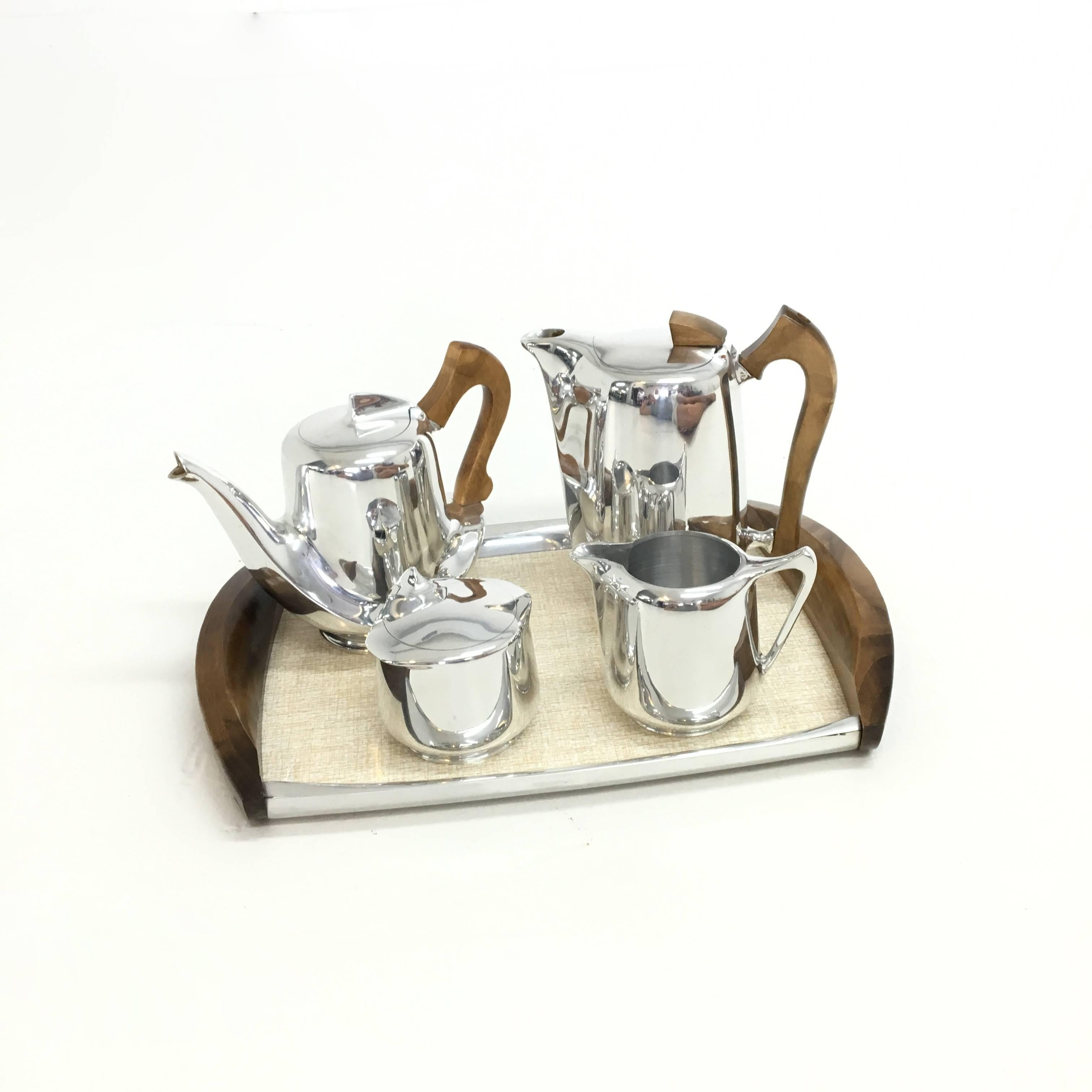 English Mid-Century Modern Picquot Ware Six Cup Tea or Coffee Set For Sale