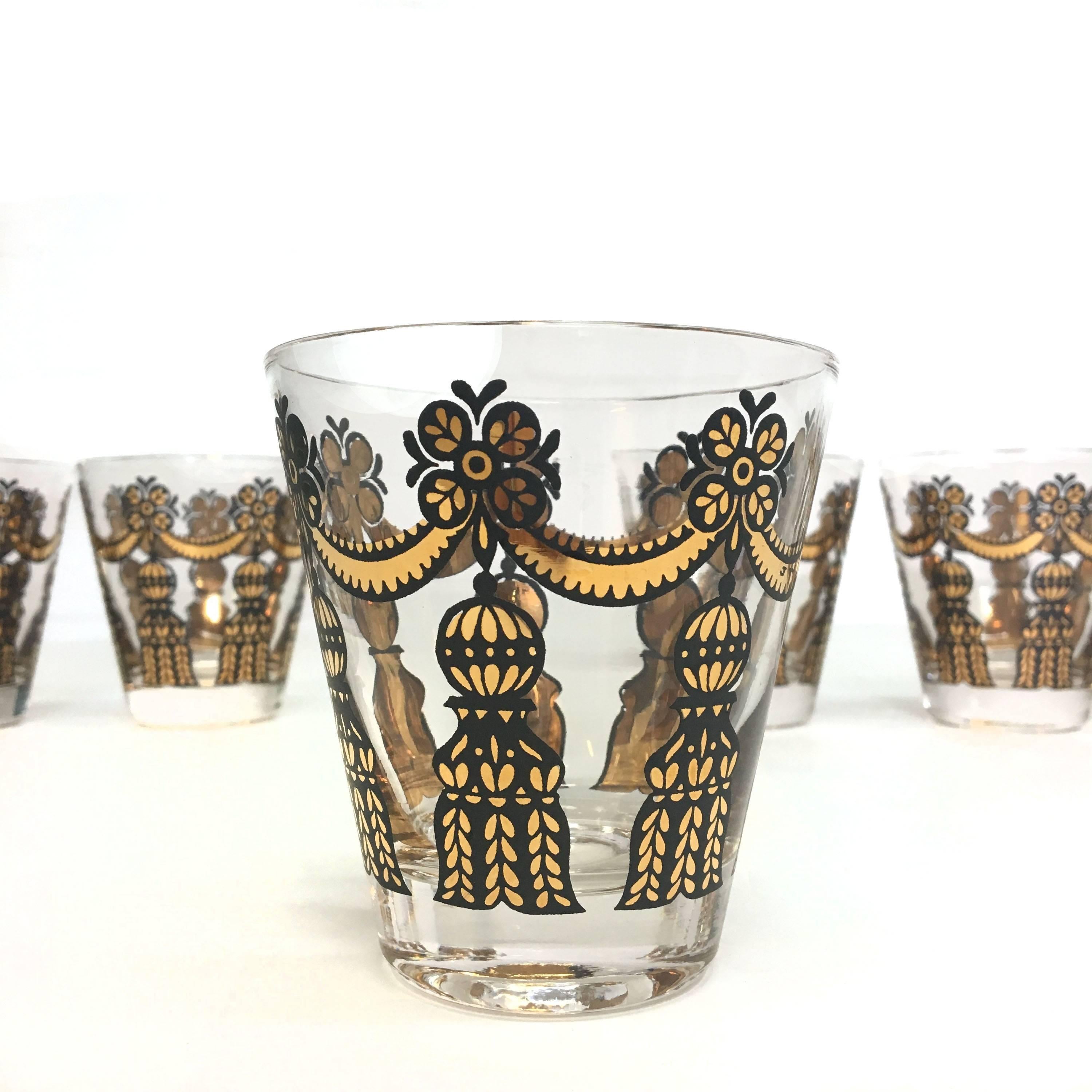Mid-Century Modern Set of Six Mad Men Tassled Lowball Glasses For Sale