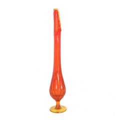 Vintage Red and Orange Viking Pulled Glass Vase