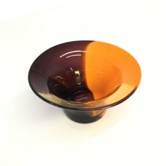Vintage Handblown Orange Accented Art Glass Bowl