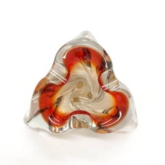 Murano Art Glass Bowl in Clear and Red
