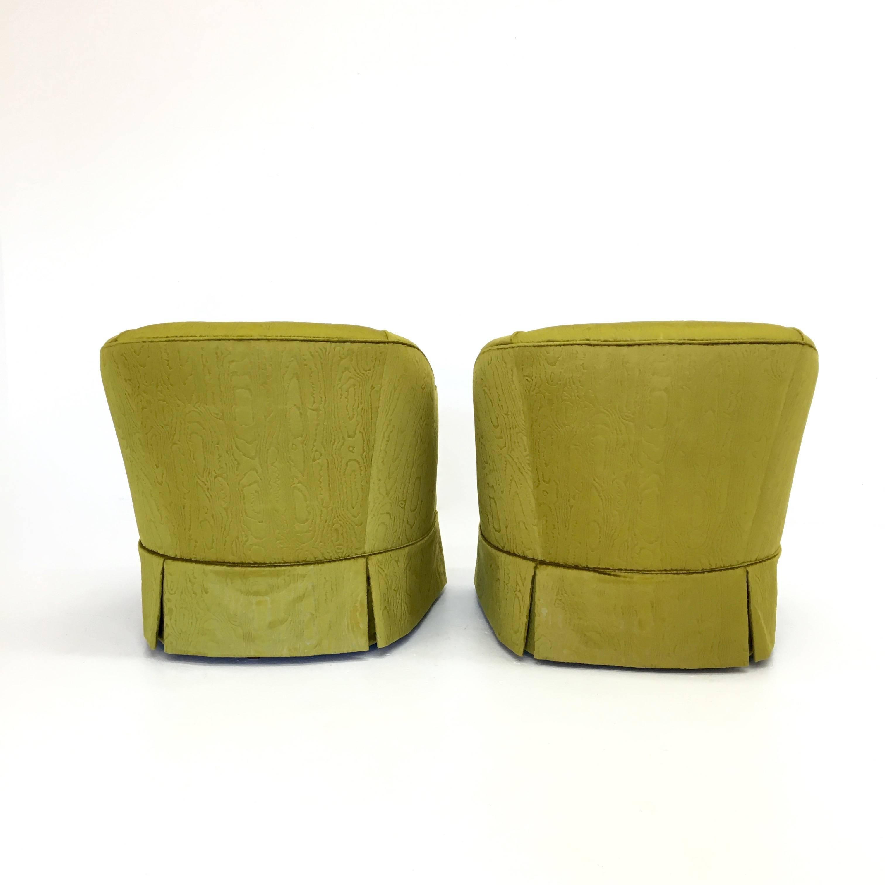 Unknown Mid-Century Swivel Club Chairs in a Designer Moire Velvet