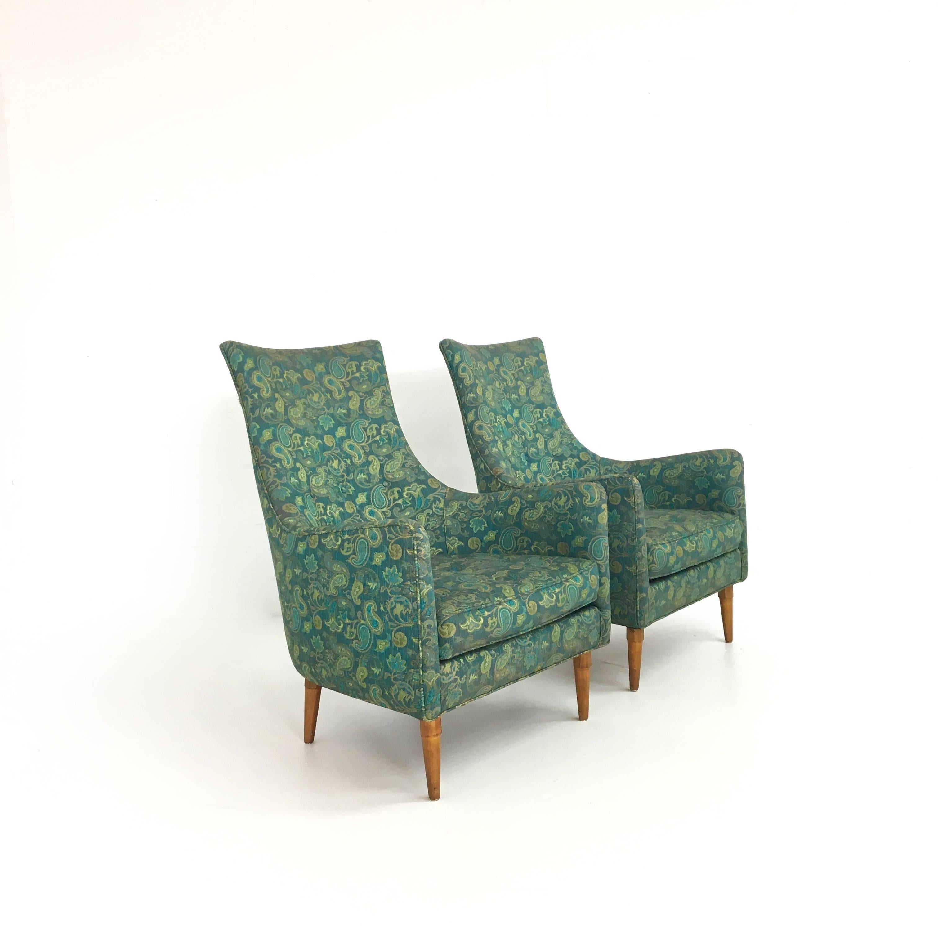 Fabric Pair of Mid-Century Modern Lounge Chairs in the Manner of Paul McCobb For Sale