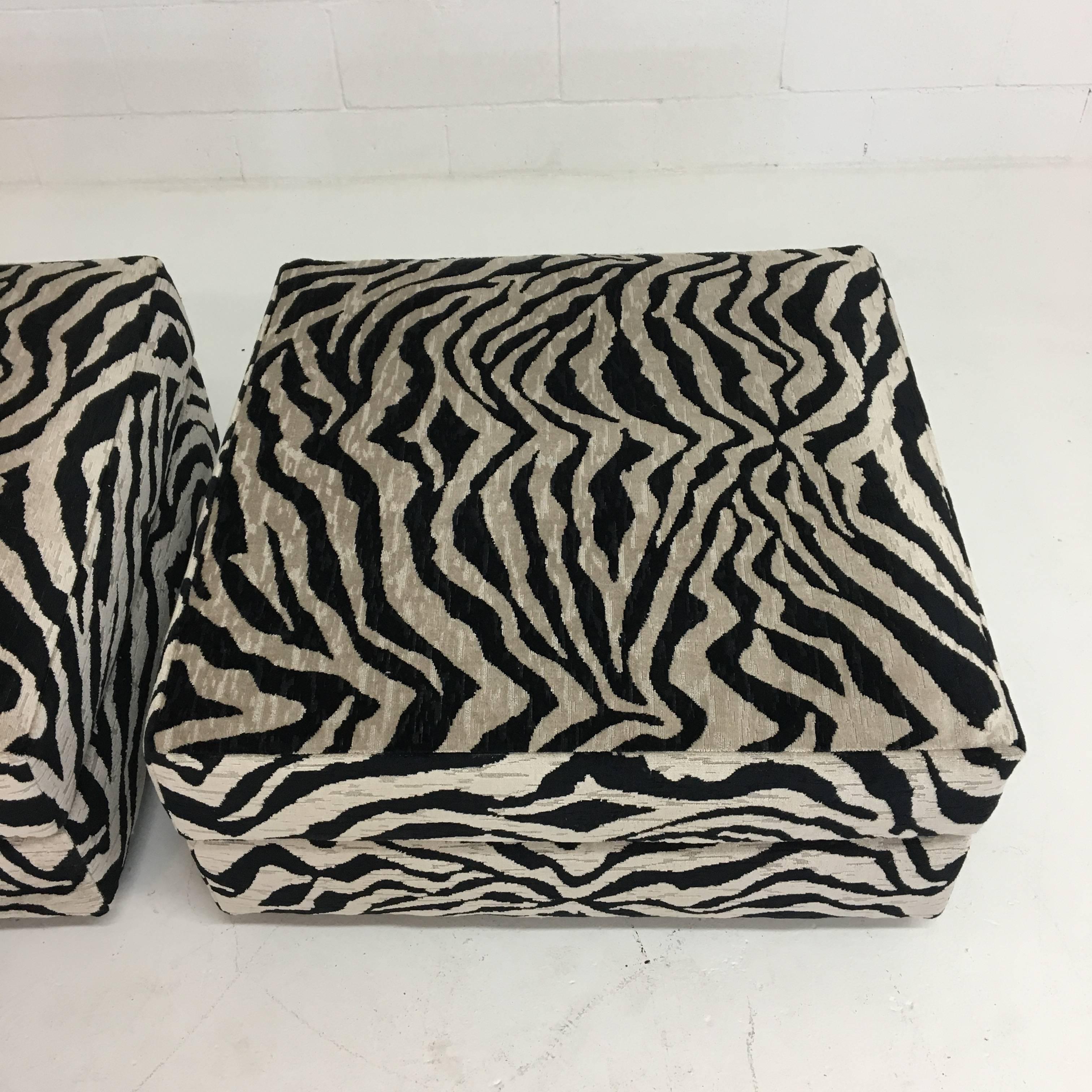 Pair of Large Square Ottomans in Zebra In Excellent Condition In New Hyde Park, NY