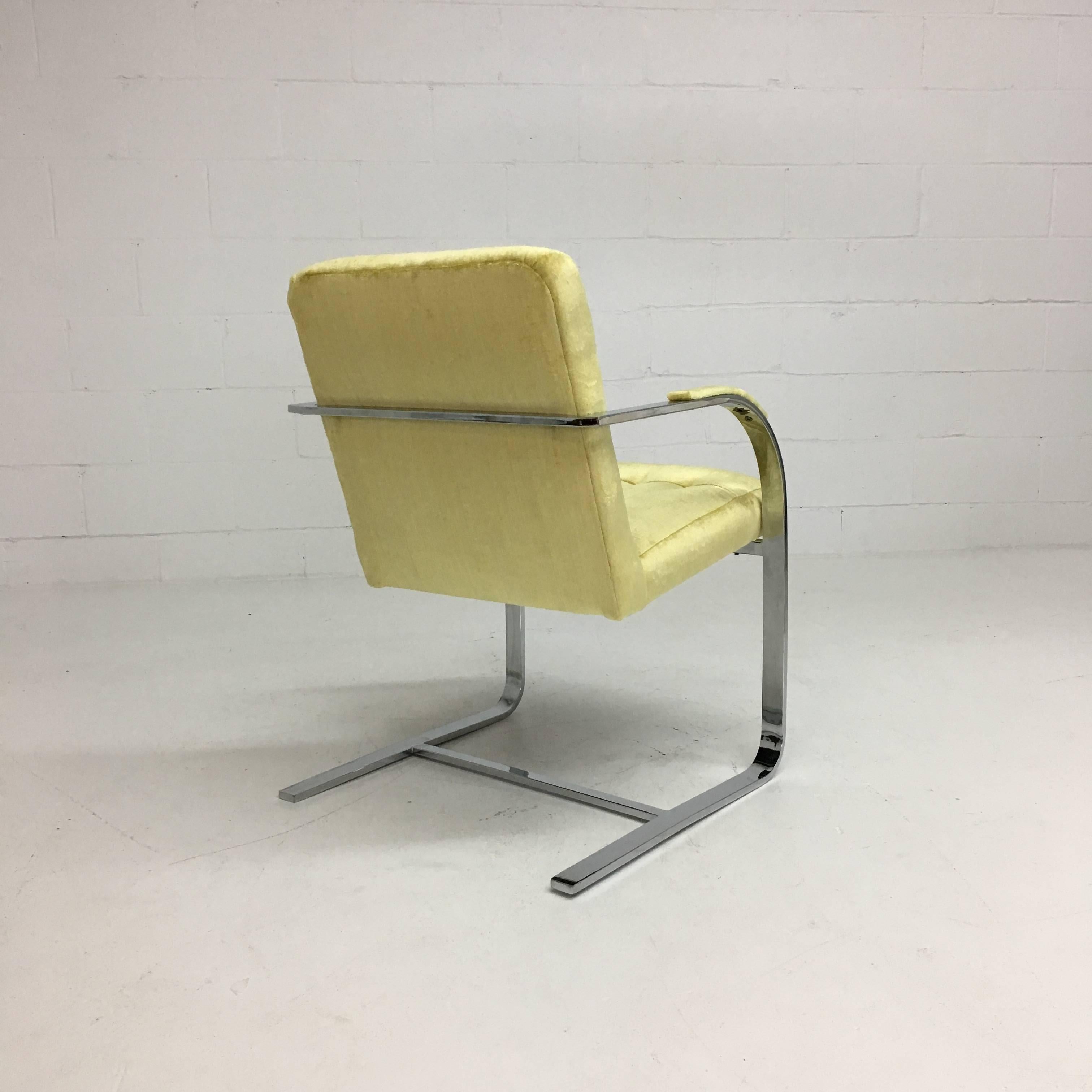 20th Century Set of Mid-Century Modern Chrome Framed Canary Velvet Chairs For Sale