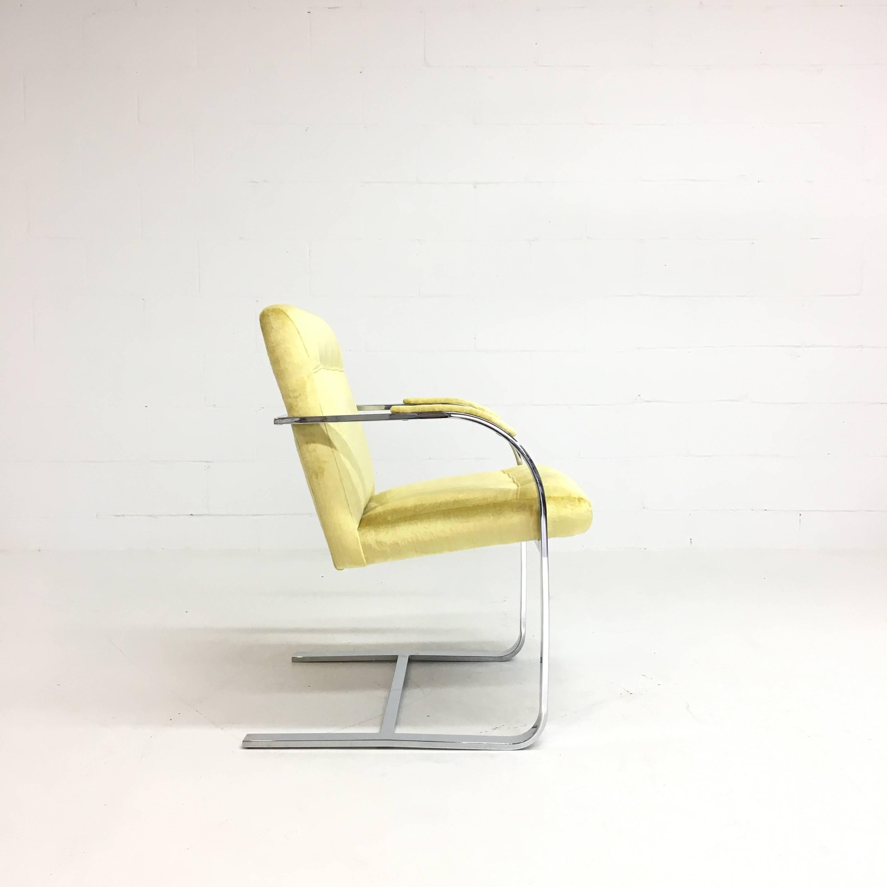 Upholstery Set of Mid-Century Modern Chrome Framed Canary Velvet Chairs For Sale