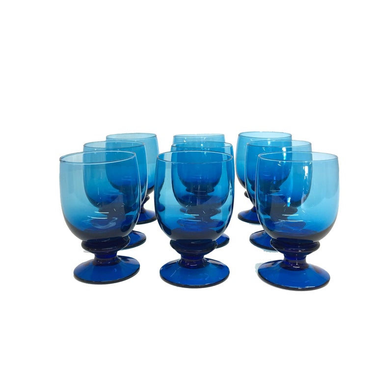 Set of Nine Cobalt Blue Footed Drinking Glasses at 1stdibs