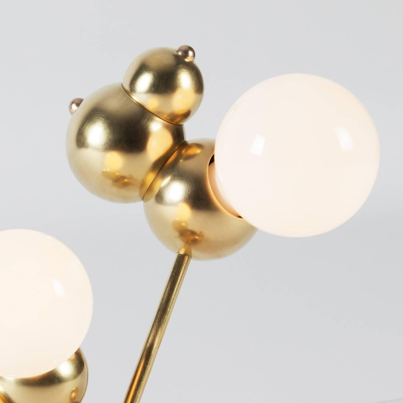 American Bubbly 02-Light Table, Modern Molecule Sculptural Table Lamp, Satin Brass