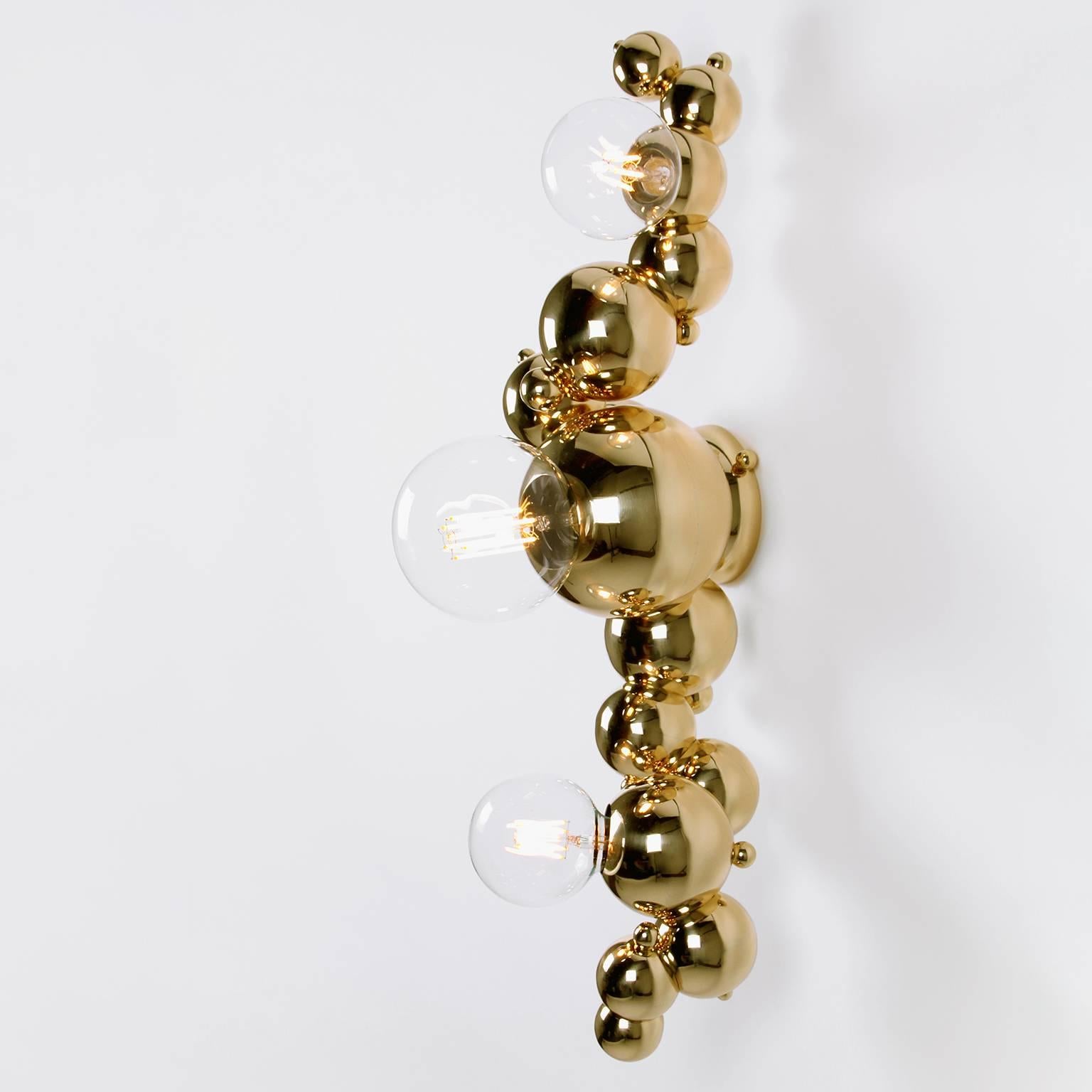 American Bubbly 03 Light Wall Mount, Modern Molecule Sculptural Sconce, Polished Brass