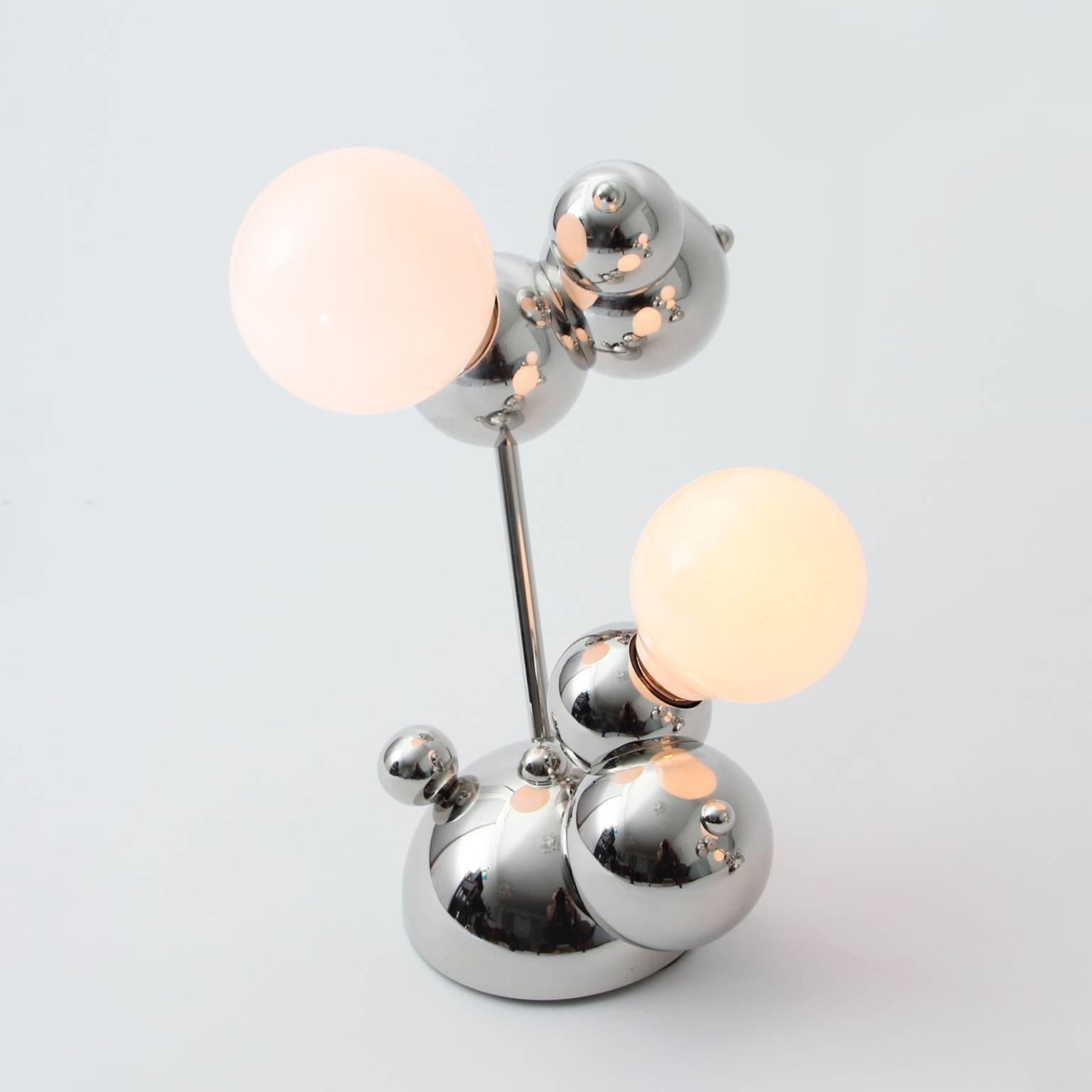 Other Bubbly 02-Light Table, Modern Molecule Sculptural Table Lamp, Satin Brass