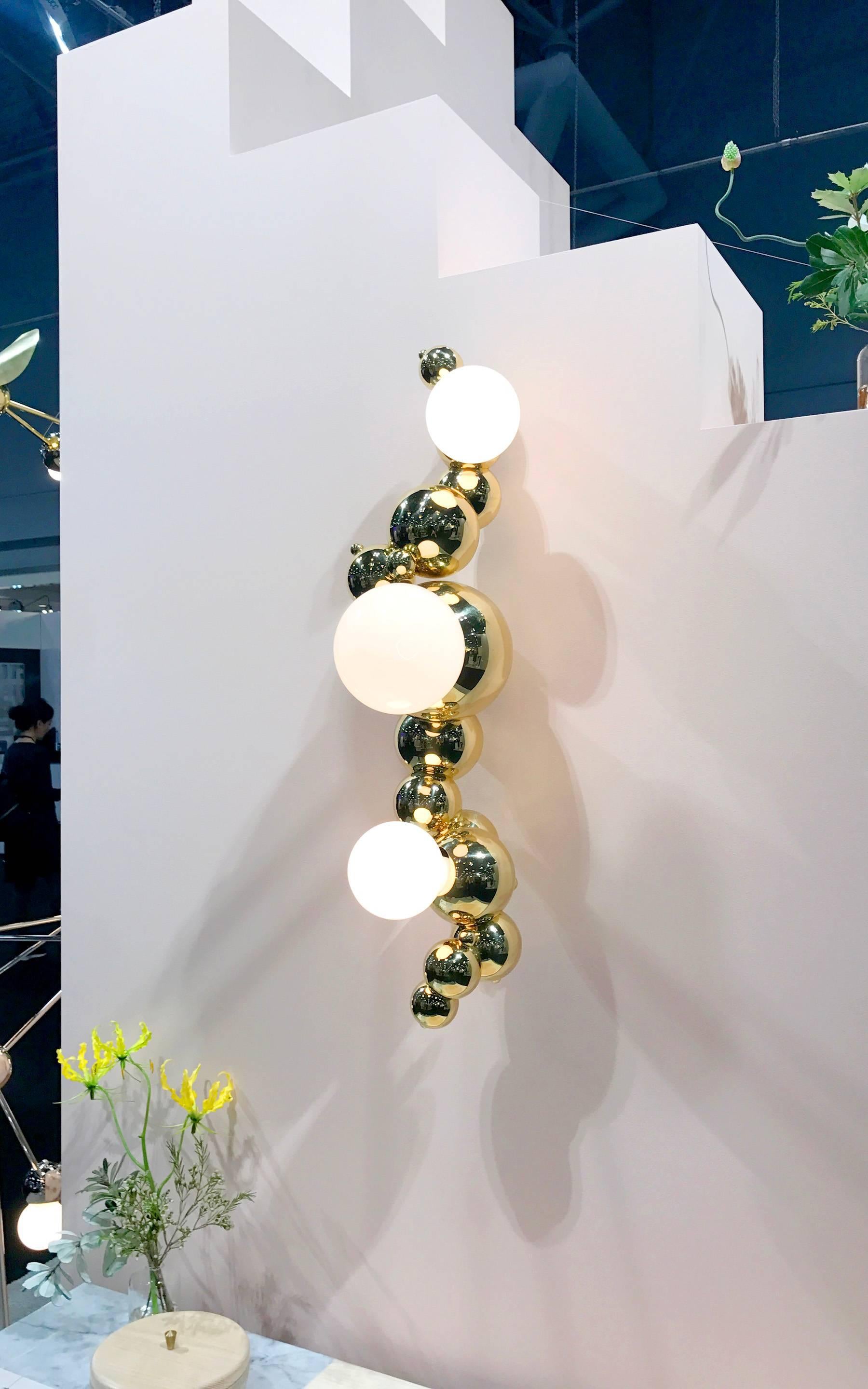 Contemporary Bubbly 03 Light Wall Mount, Modern Molecule Sculptural Sconce, Polished Brass