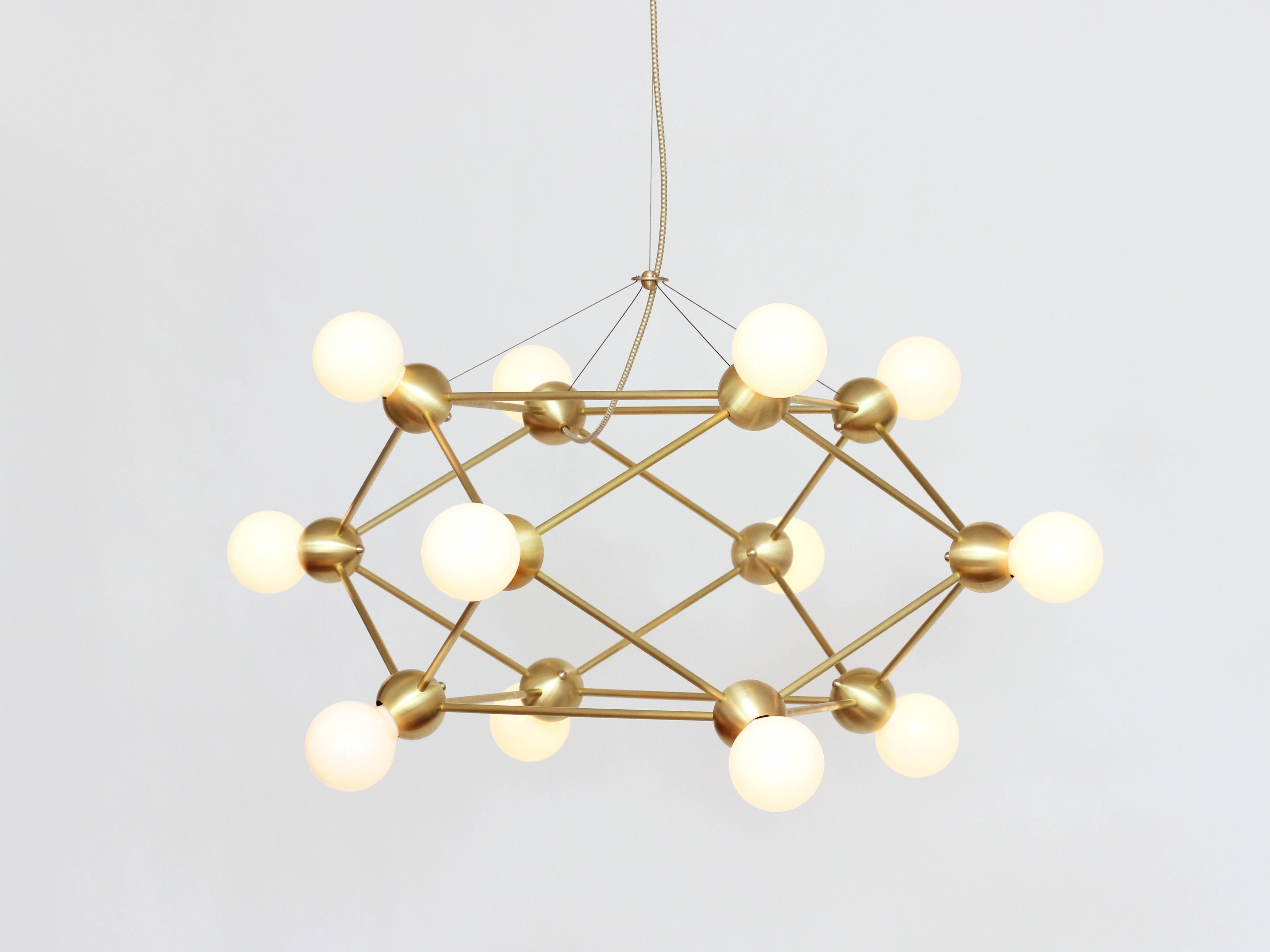 Inspired by 1960s Italian lighting, Lina is an all-brass lighting system designed to create airy geometric fixtures.

Each welded brass sphere joins with solid brass tubing and minimal fastener hardware to form strikingly simple hanging and