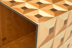 Moonlight Kaleidoscope Side Table Cube in Wood Marquetry