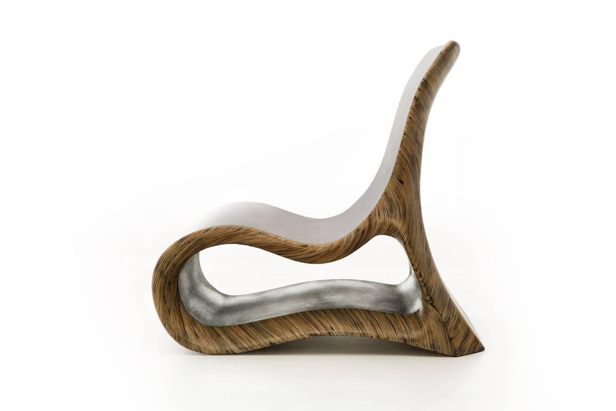 Organic Modern Modern Wooden Altoum Chair in Semi-Dark Finish Inspired by Op Art 2014 For Sale