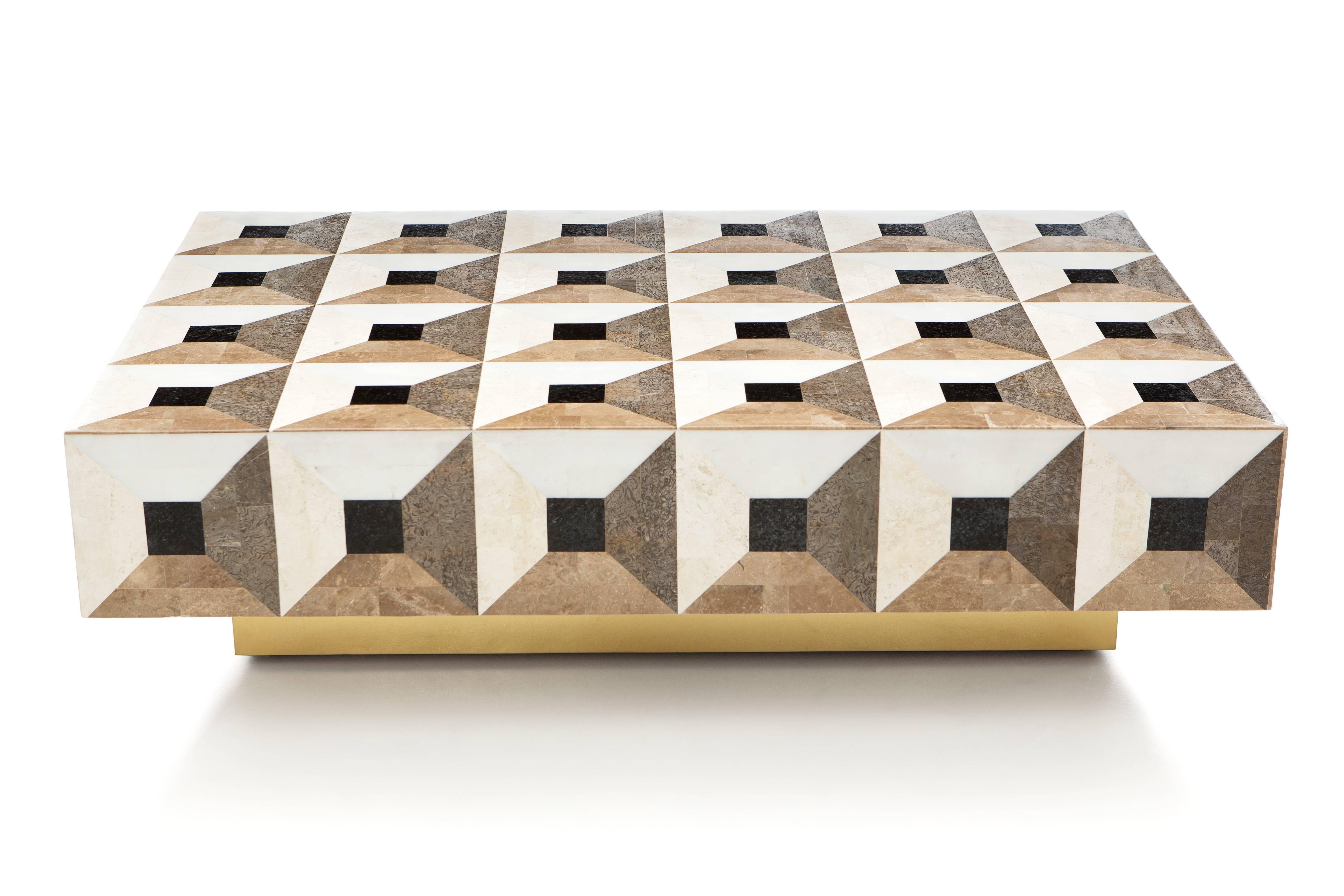 Modern Moonlight Kaleidoscope Coffee Table in Marble Marquetry For Sale