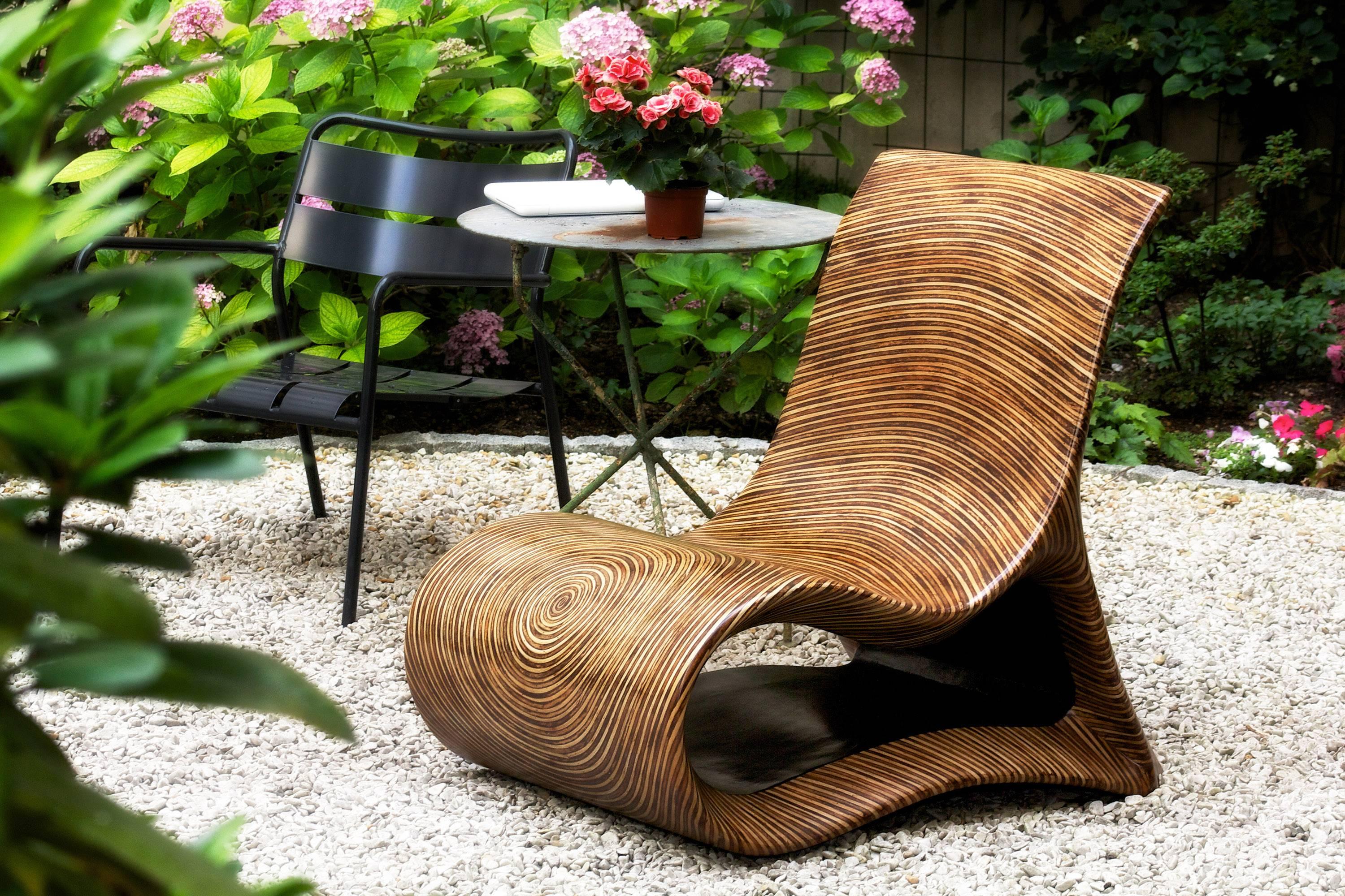 Organic Modern Modern Wooden Altoum Chair in Dark Finish Inspired by Op Art 2014 For Sale