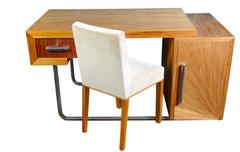 Exceptional Straw Marquetry Lady Desk with Its Chair 1930 by Blanche Klotz
