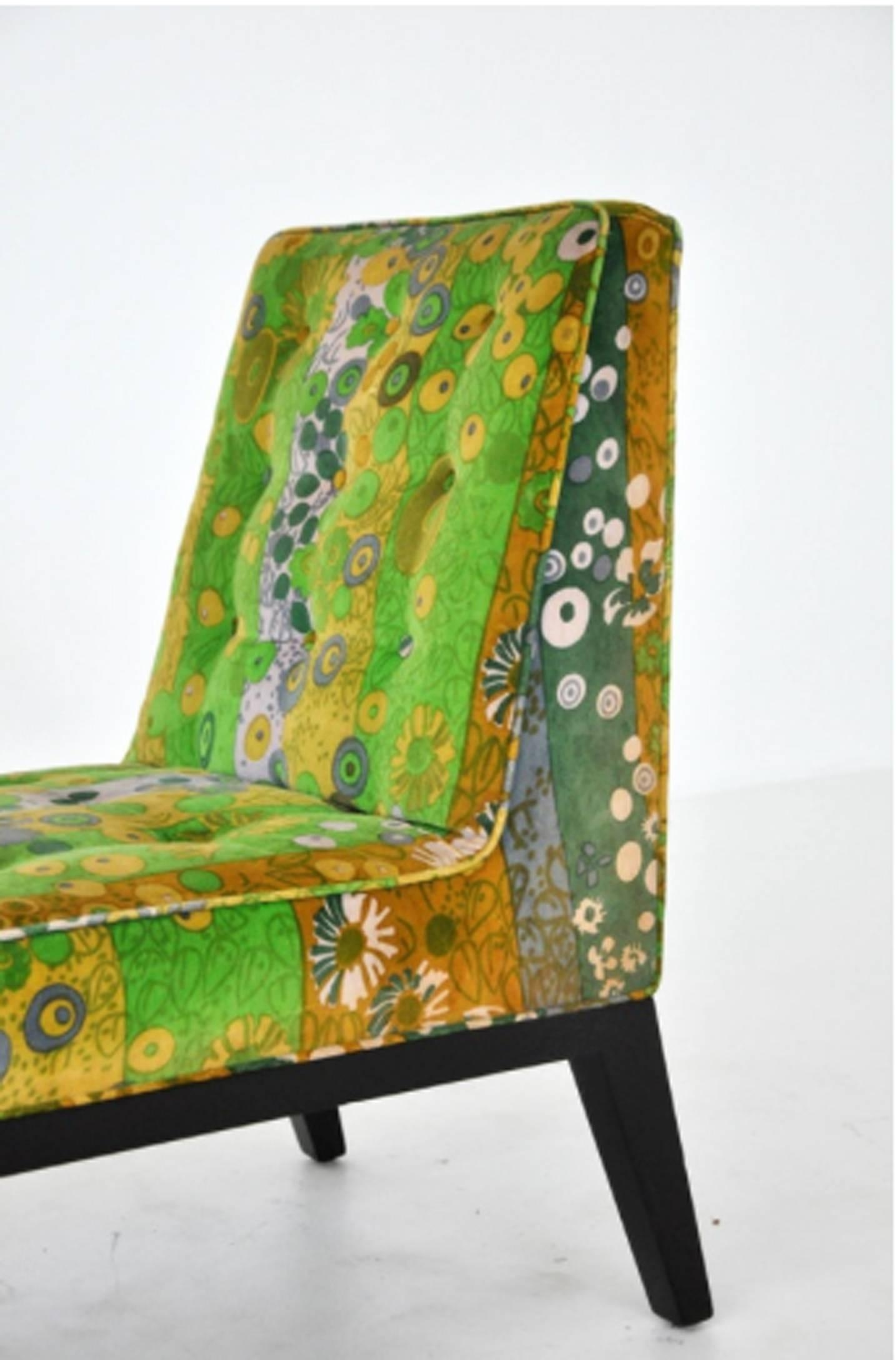 American Very Rare Original Jack Lenor Larsen Fabric on Edward Wormley's Slipper Chairs For Sale