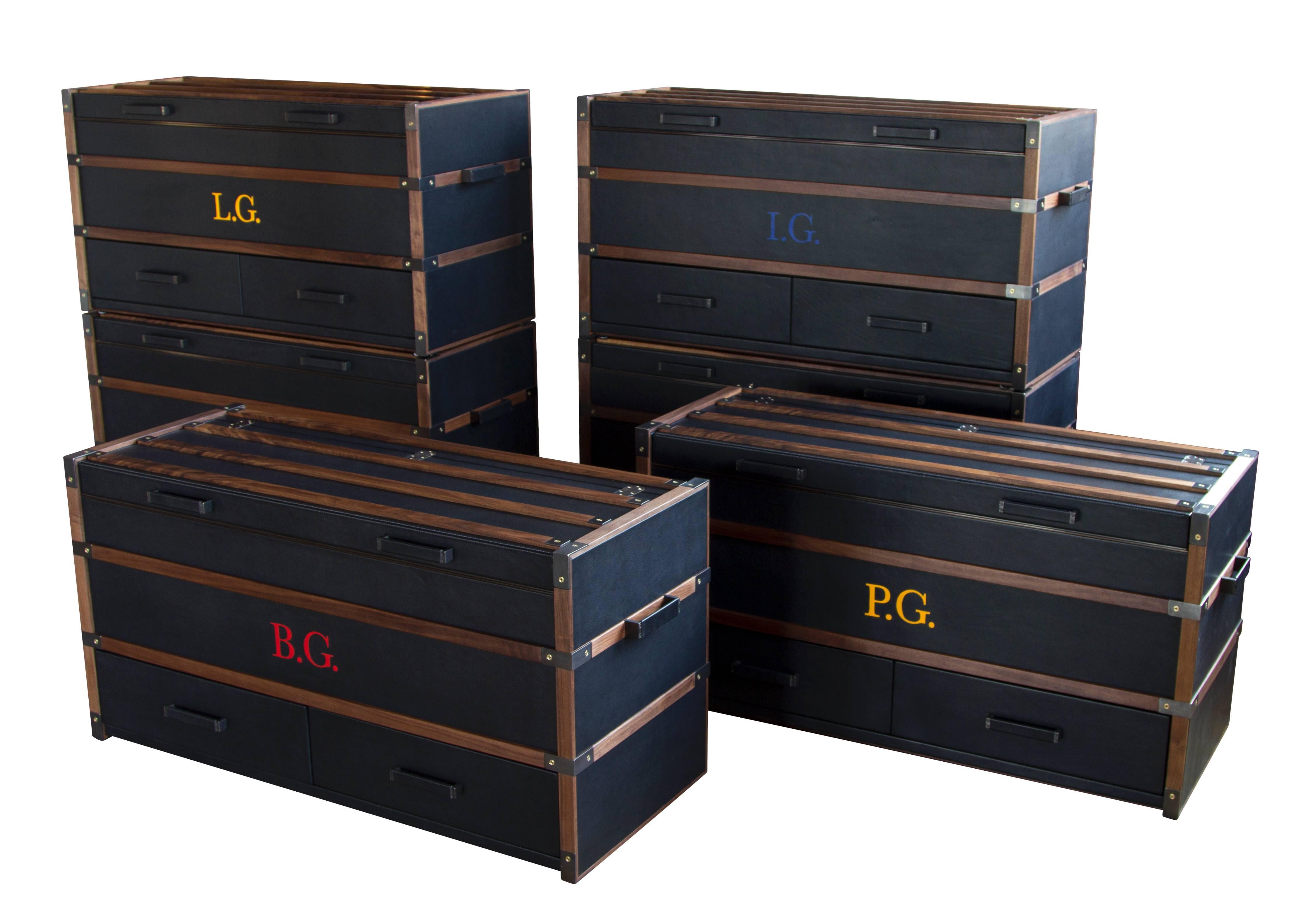 Campaign Black Leather Clad Collingwood Trunk - handcrafted by Richard Wrightman Design
