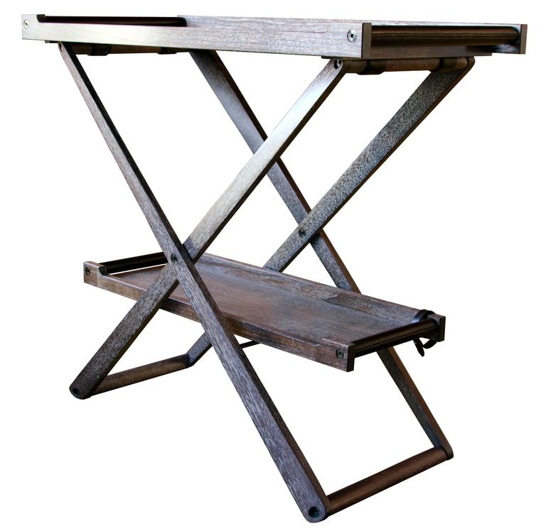 Collins Folding Bar Table in Stained and Limed Walnut with Leather Handles For Sale at 1stdibs