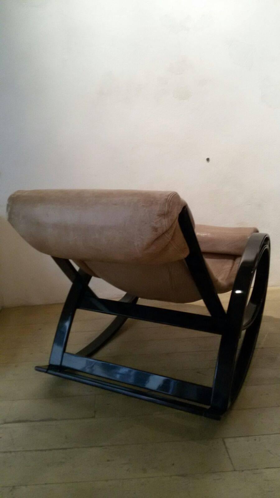 Mid-Century Modern Sgarsul Chair Elephant Leather, Black Wood, by Gae Aulenti for Poltronova '62 For Sale