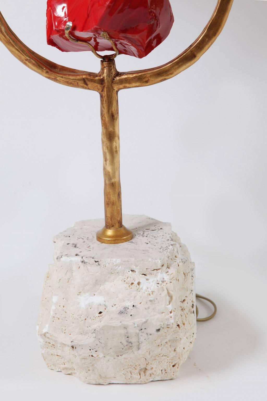 Contemporary Pair of Brass, Crystal and Travertine Stone Table Lamps by Michele Notte, 2012
