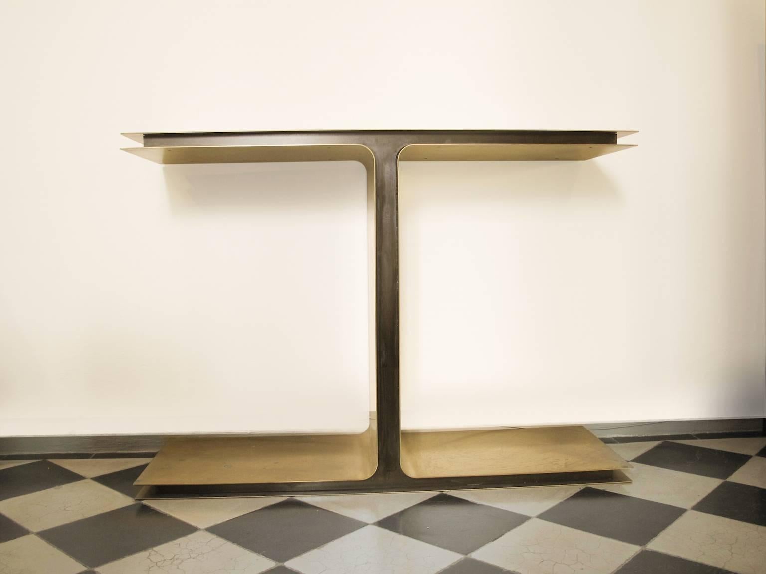 Modern Contemporary Console, Brass and Metal Structure by Michele Notte, 2014 For Sale