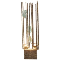Italian Sculpture Light, Brass Tube and Light Blue Crystal by Michele Notte