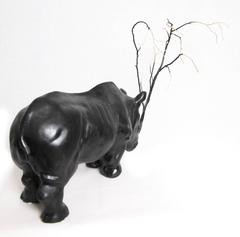 "Anemos" Black Rhino Sculpture, Plaster and Woods by Virginia Panichi, 2013
