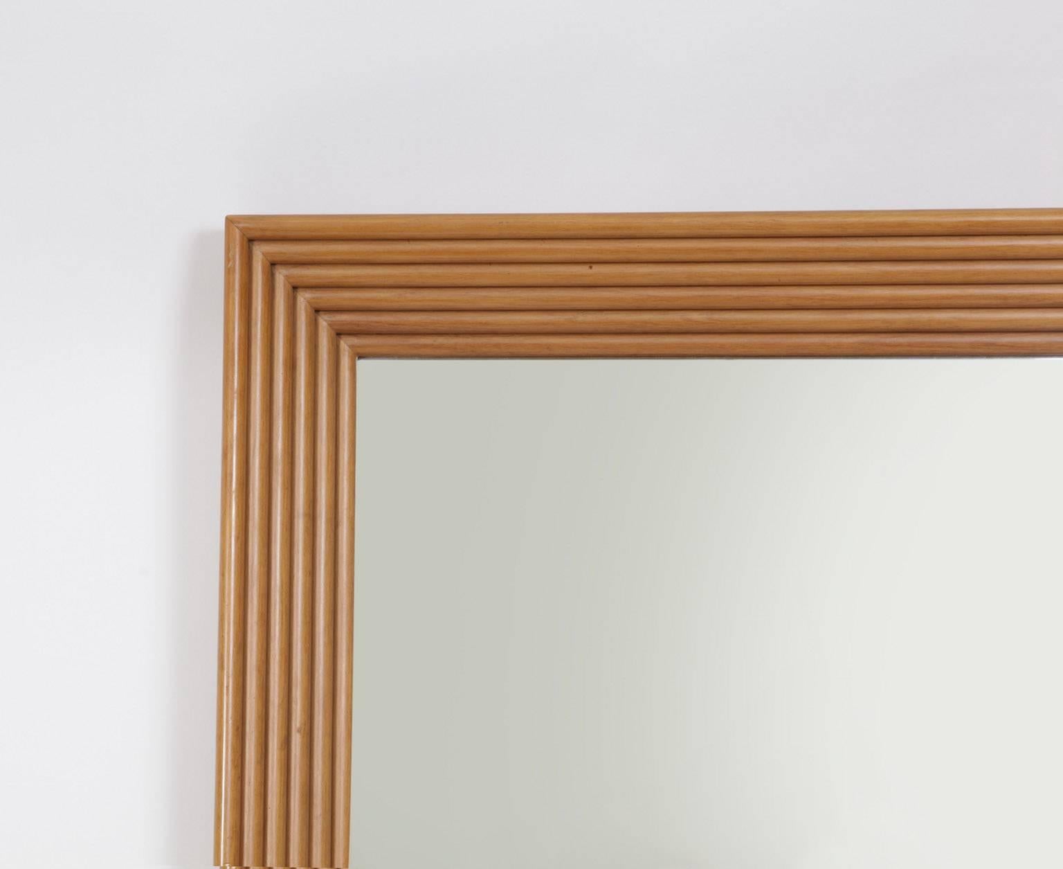 Mid-Century Modern Mirror from the 1960s with Wood Fluted Frame