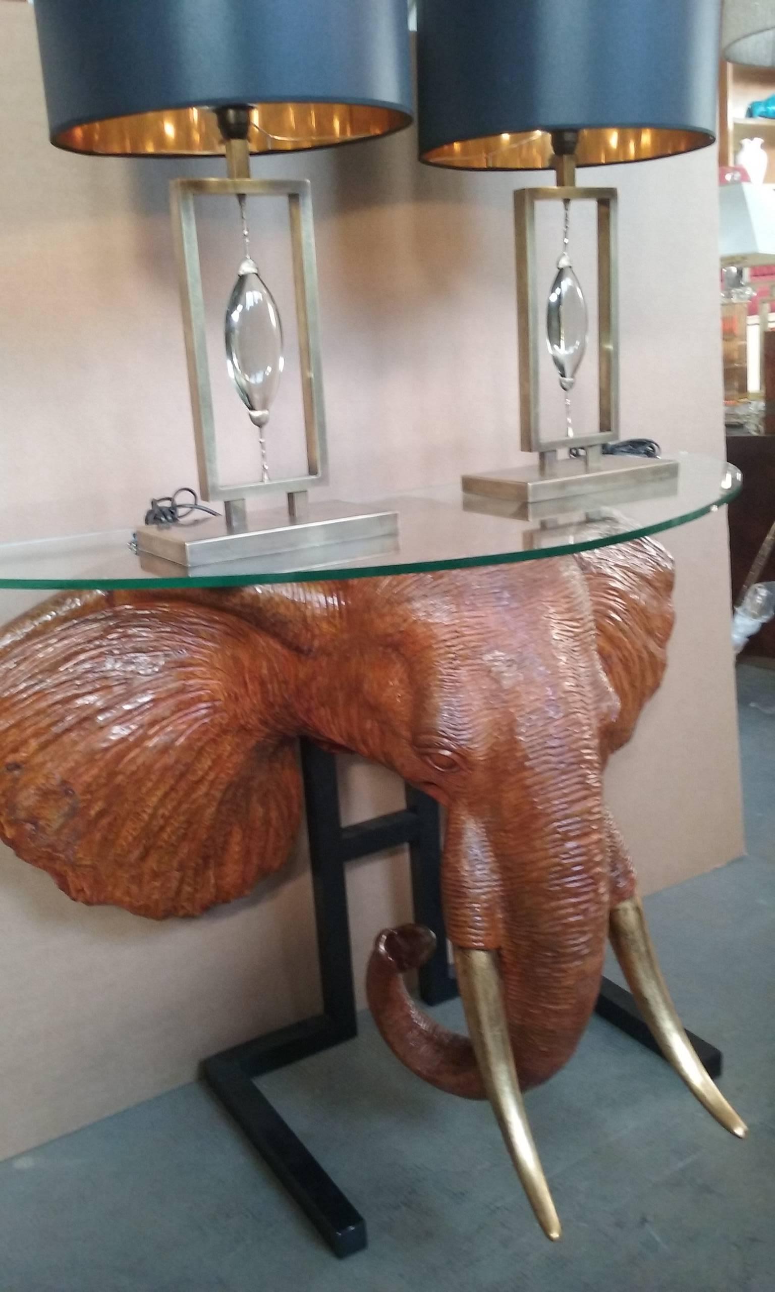 Mid-Century Modern Elephant Console Sculpture, Wood Engraved and Gold Leaf, circa 1980