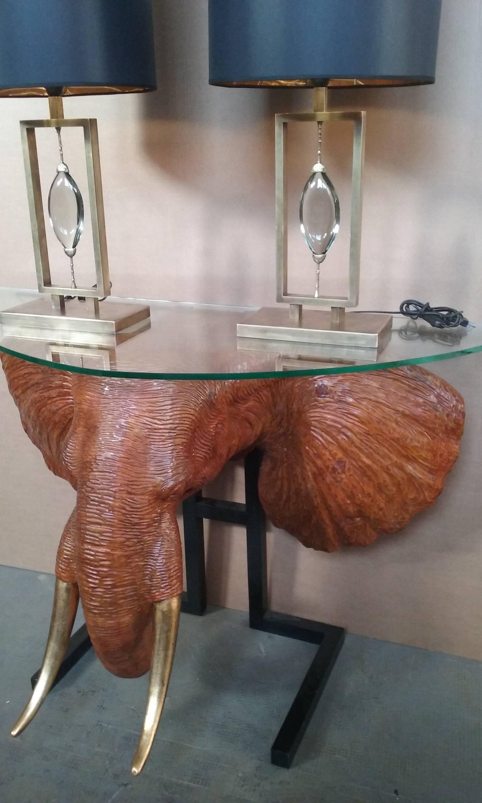 Italian Elephant Console Sculpture, Wood Engraved and Gold Leaf, circa 1980