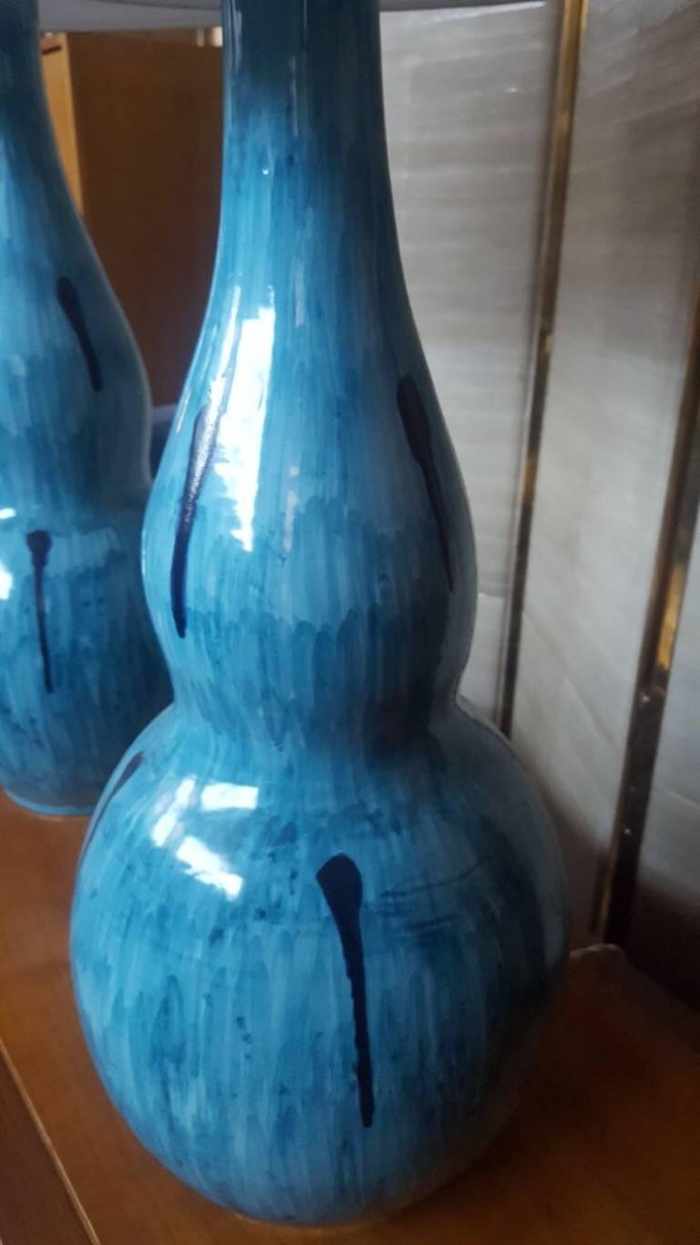 Mid-Century Modern Pair of Light Blu Ceramic Lamps, by Zaccagnini, 1950 circa, Italy