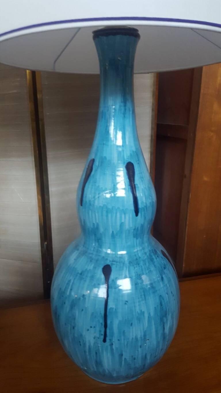 Italian Pair of Light Blu Ceramic Lamps, by Zaccagnini, 1950 circa, Italy