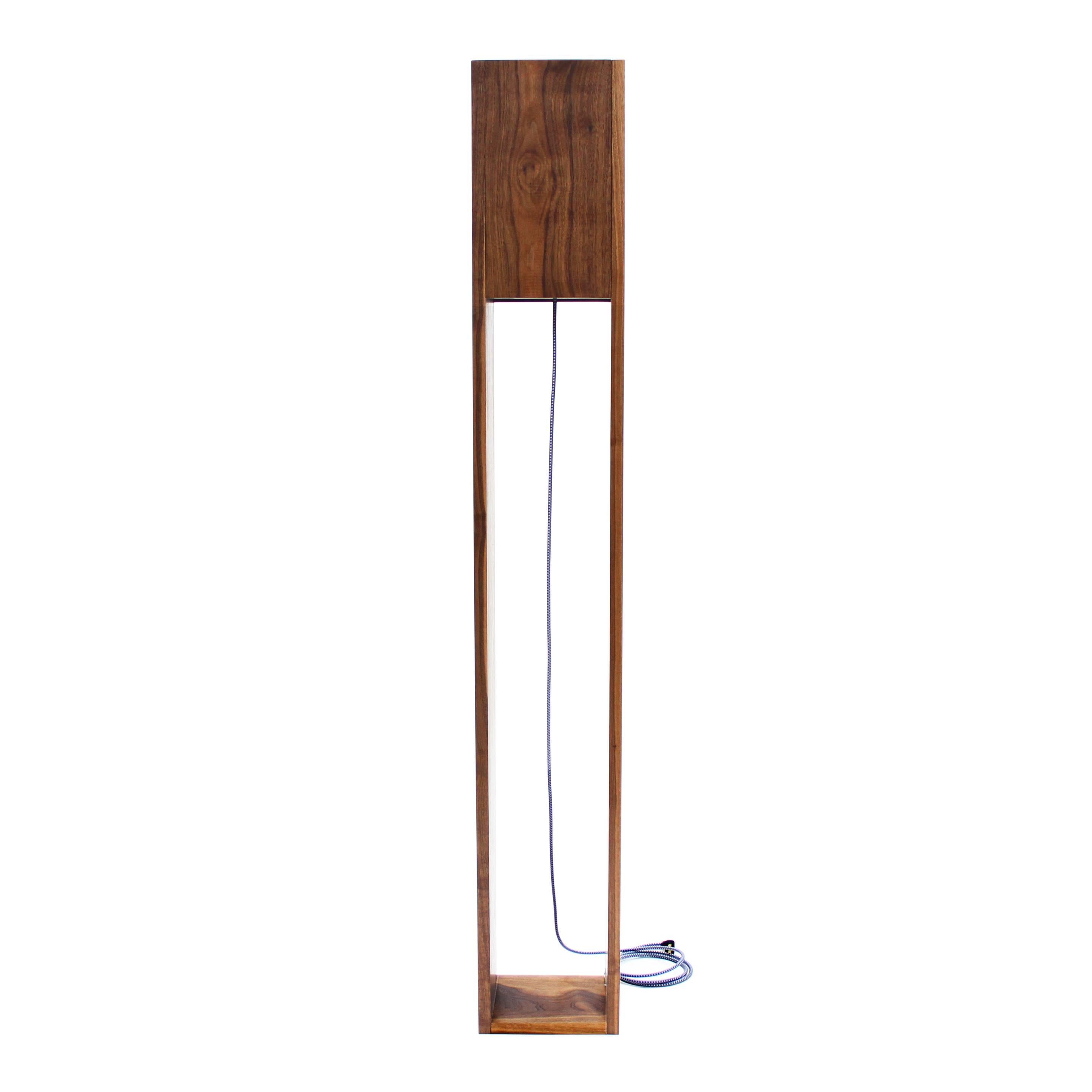 Monolith Floor Lamp in Solid Walnut Wood with Pull Chain and Cloth Cord