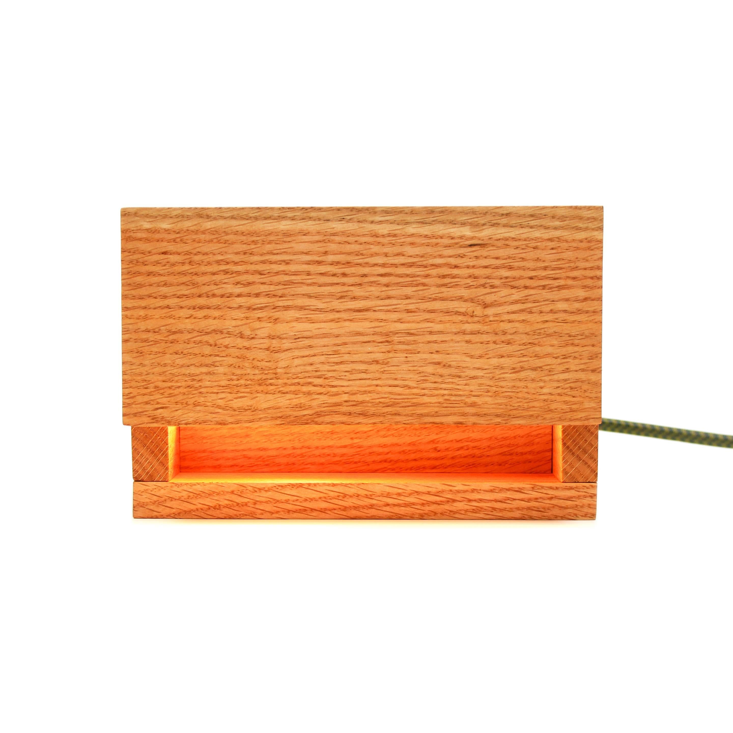 Oiled Small Table Lamp in Solid Red Oak with Cloth Covered Cord and Toggle Switch